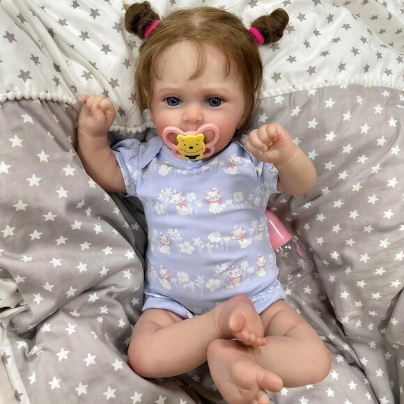 💫 Reborn Baby Doll Jocy Blue Poseable Hand-Painted Soft Weighted Body Kids Toy - Picture 4 of 7